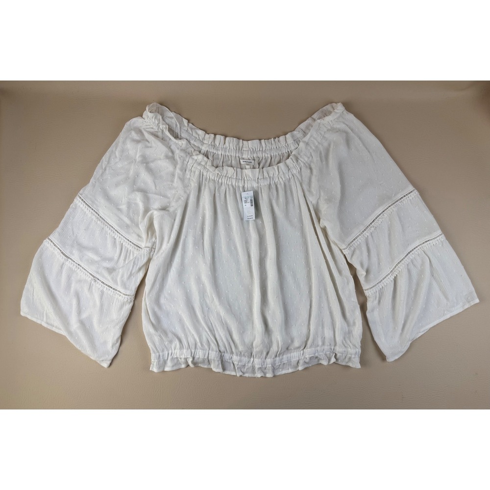 Maurices Off Shoulder Peasant Blouse White Swiss Dot Boho Cottagecore 1X NWT